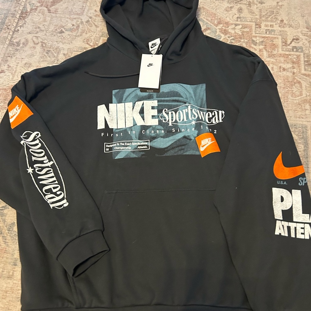 Nike off Noir Men's Black and Orange Sportswear Hoodie
